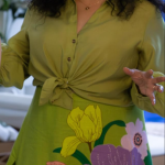 Michelle Buteau Spa Weekend Green Floral Skirt Set